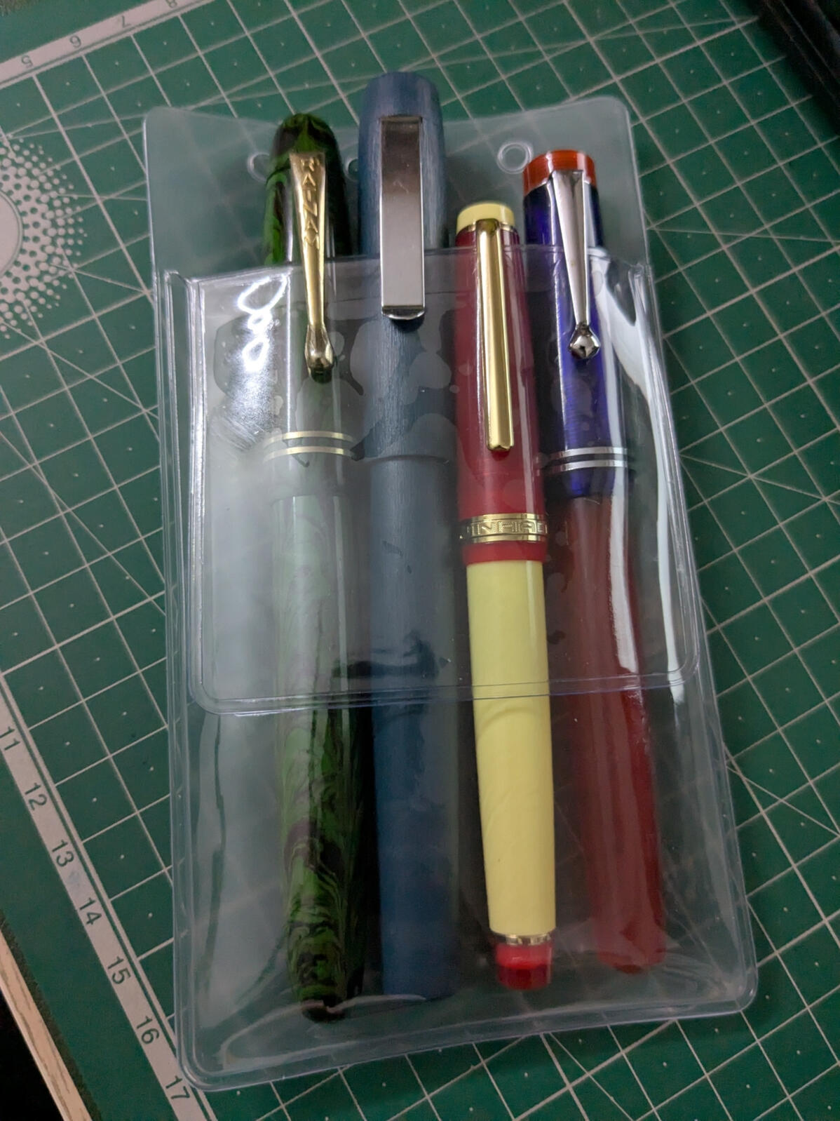 Interior view of three-pen pouch